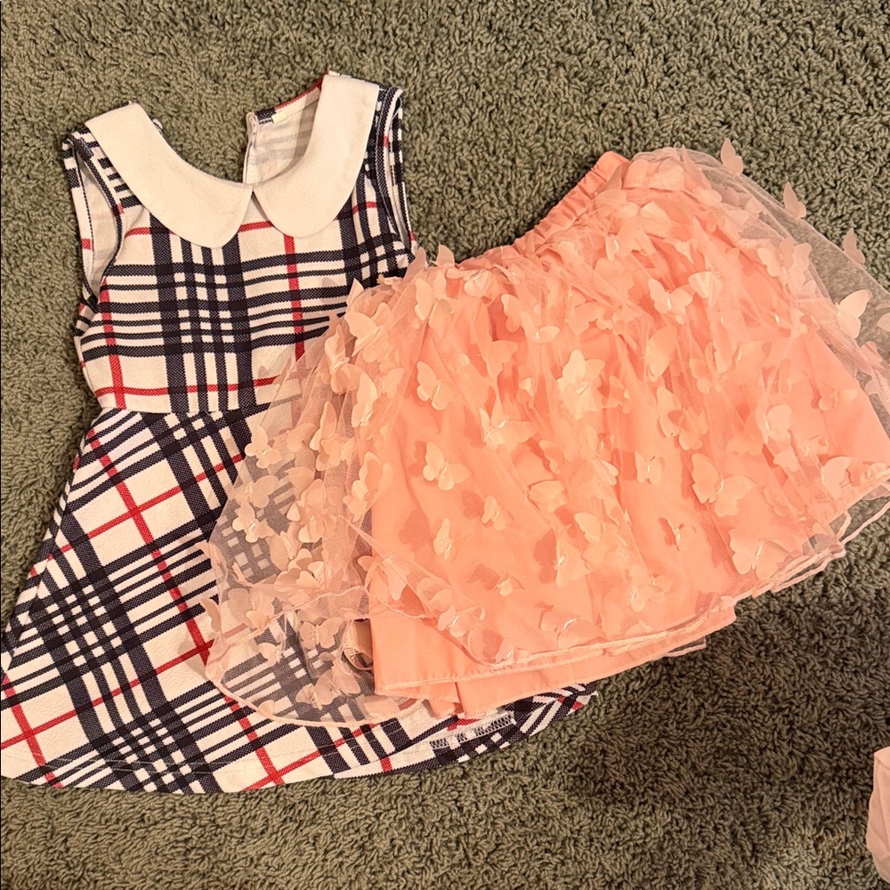 Plaid Dress and Pink Tulle Skirt Set